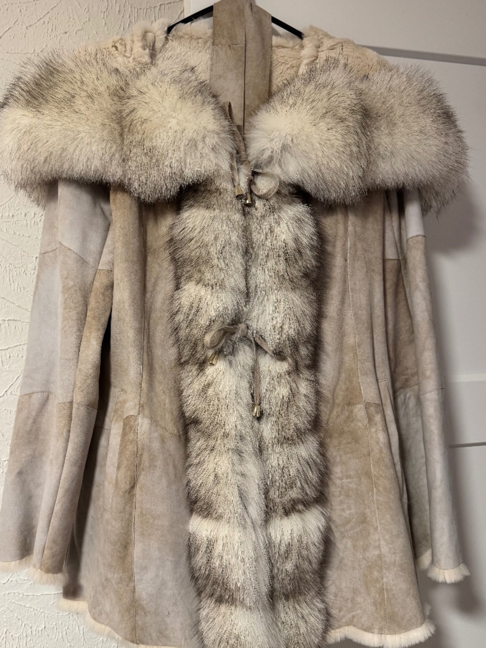 Italian lapin suede jacket with fox fur trim